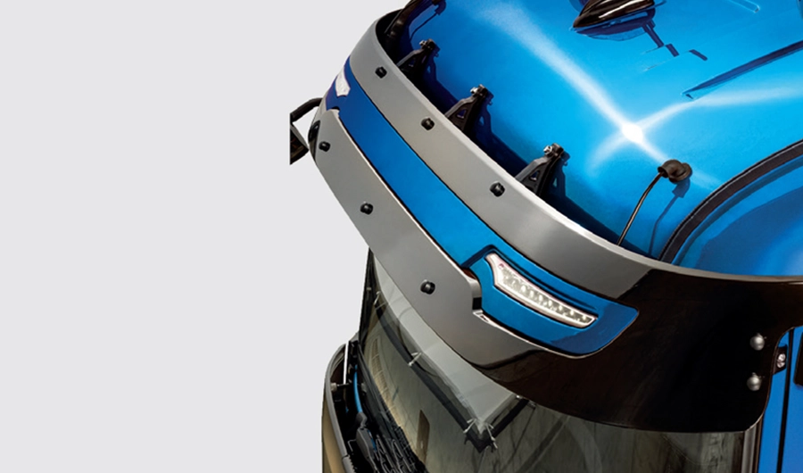Stylish cab sun visor with LED type EOL lamp
