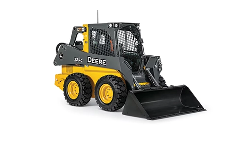 John Deere skid steer loader with front bucket for construction and material handling
