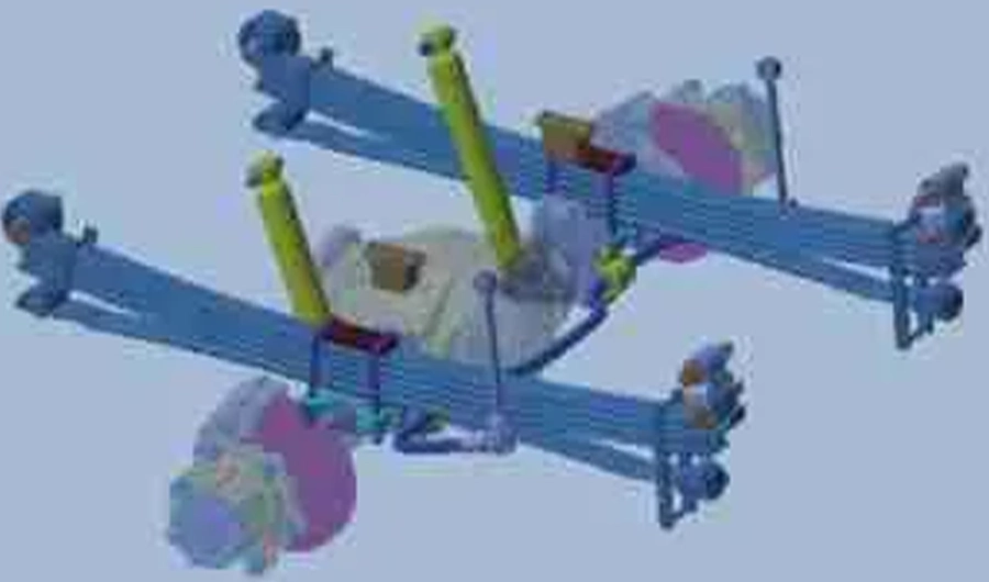 Commercial vehicle chassis suspension and axle assembly with leaf springs and wheel hubs