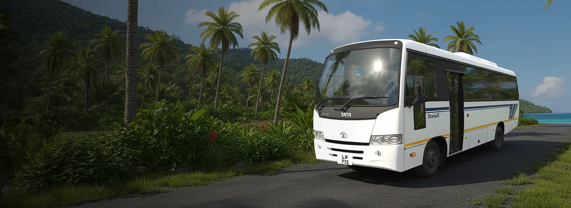 Tata LP 712 Starbus commercial transport bus scenic coastal hero banner