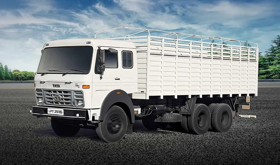 White Tata LPT 2516 heavy-duty haulage truck against a blue sky